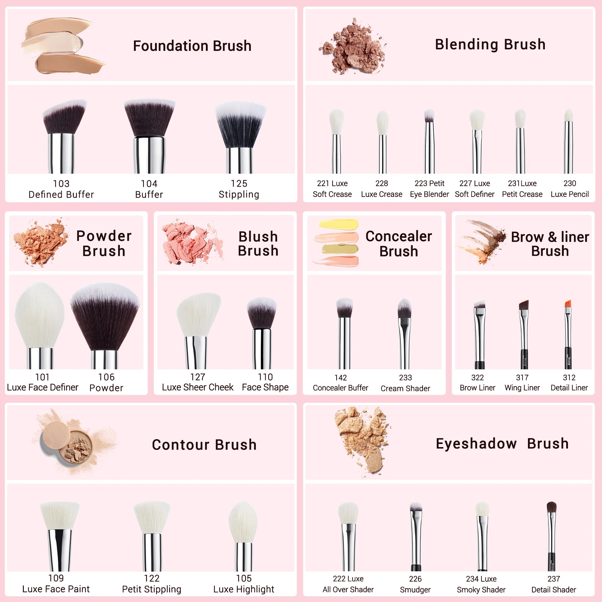 Jessup Makeup Brushes Set Foundation Powder Professional Make Up Brush Contour Blender Eyeshadow Blush 25pcs Goat Synthetic T175