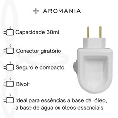 Difusor de Aromas Elétrico Bivolt para Essências e Óleos Essencias - Capacidade 30ml