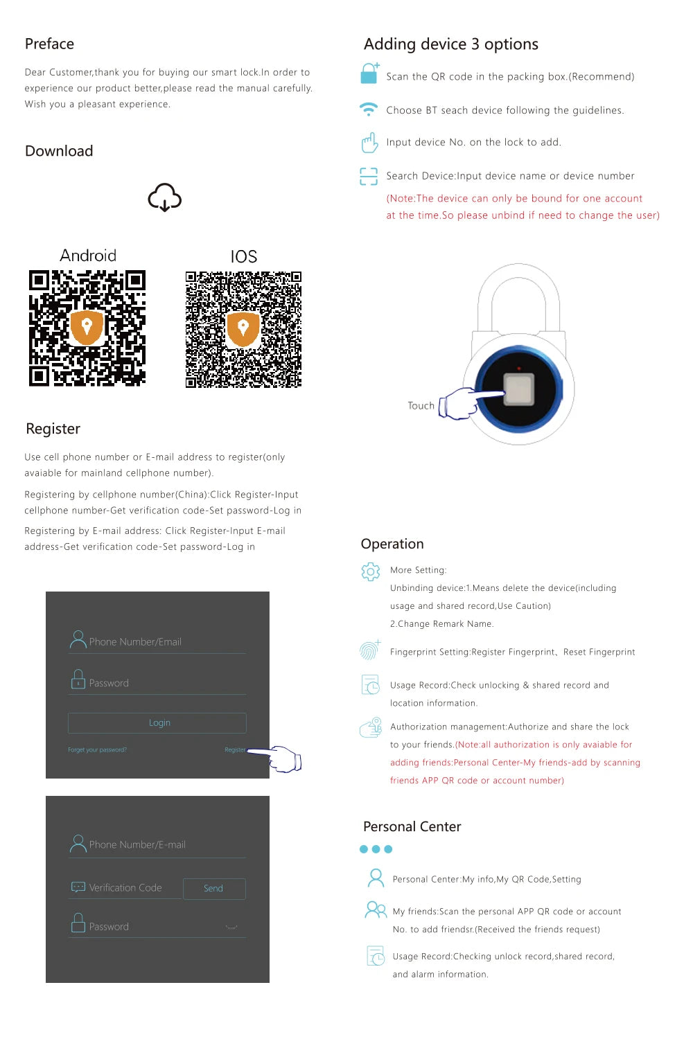 BT Smart Keyless Fingerprint Lock Waterproof APP / Fingerprint Unlock Anti-Theft Security Padlock Door Luggage Case Lock