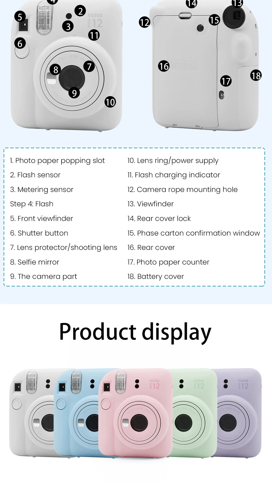 Fujifilm Instax Mini 12 Camera FUJIFILM Mini12 Film Camera Disposable Imaging Camera Birthday Gift Christmas 10 Exposures Film