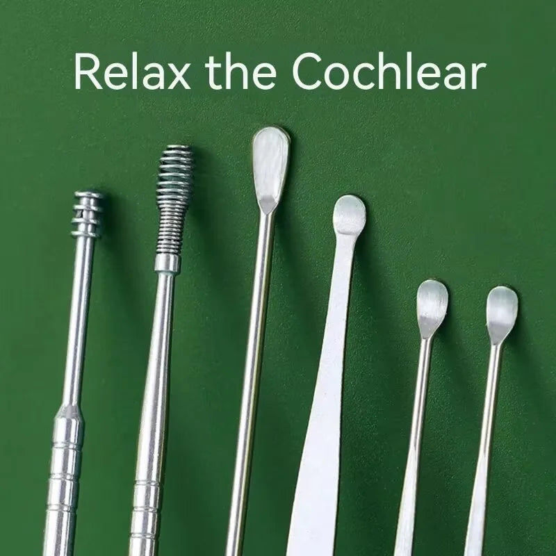 Medical Ear Pickers 6PCS Stainless Steel Ear Spoon 360 Degree Spiral Cleaning Keep Your Ears Clean & Healthy Ear Scoop Set