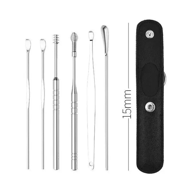 Medical Ear Pickers 6PCS Stainless Steel Ear Spoon 360 Degree Spiral Cleaning Keep Your Ears Clean & Healthy Ear Scoop Set