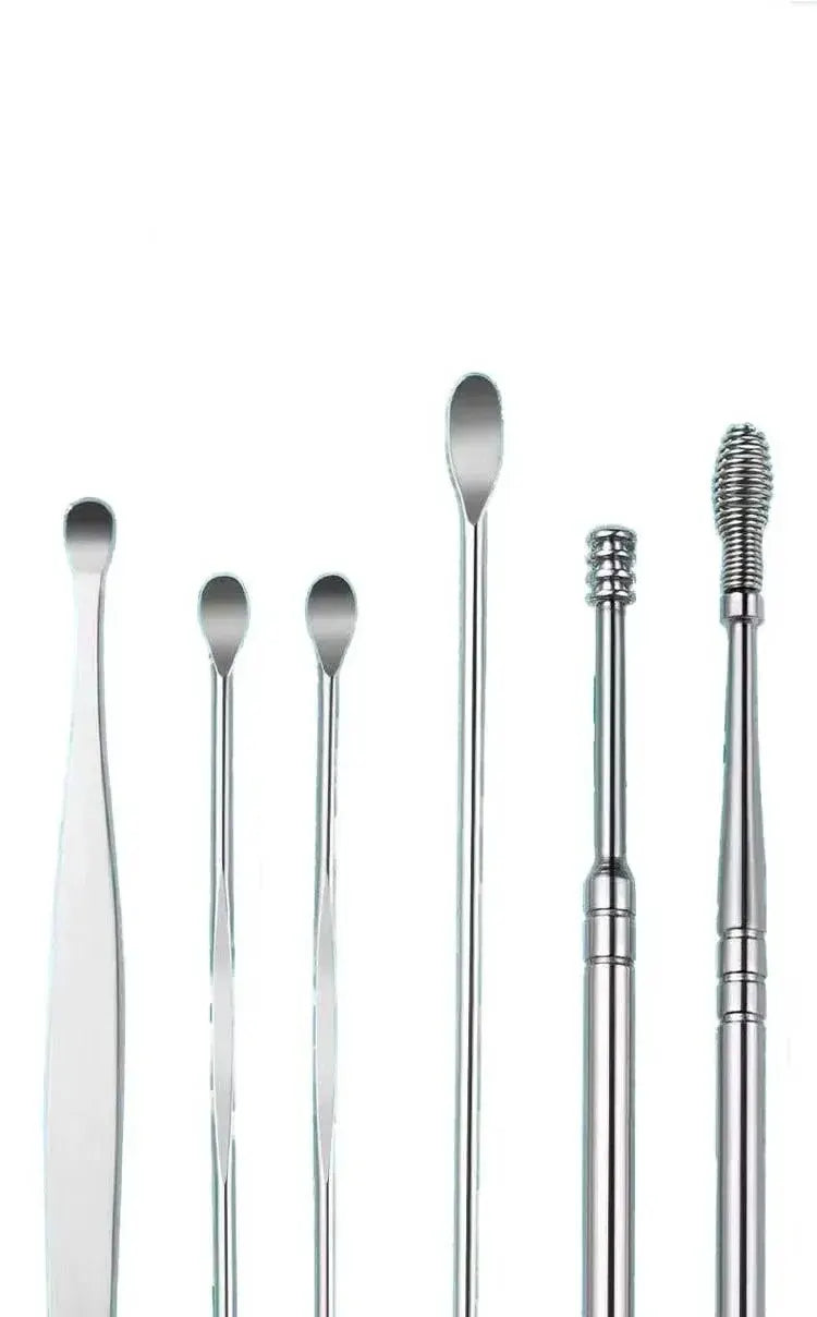 Medical Ear Pickers 6PCS Stainless Steel Ear Spoon 360 Degree Spiral Cleaning Keep Your Ears Clean & Healthy Ear Scoop Set