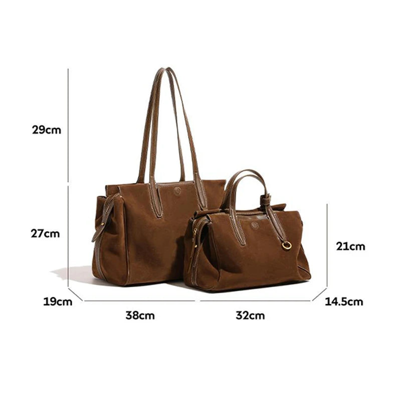 Ladies New Large Capacity Suede Tote Bag Retro Casual Ladies Genuine Leather Shoulder Bag Brand Design Autumn Crossbody Bag